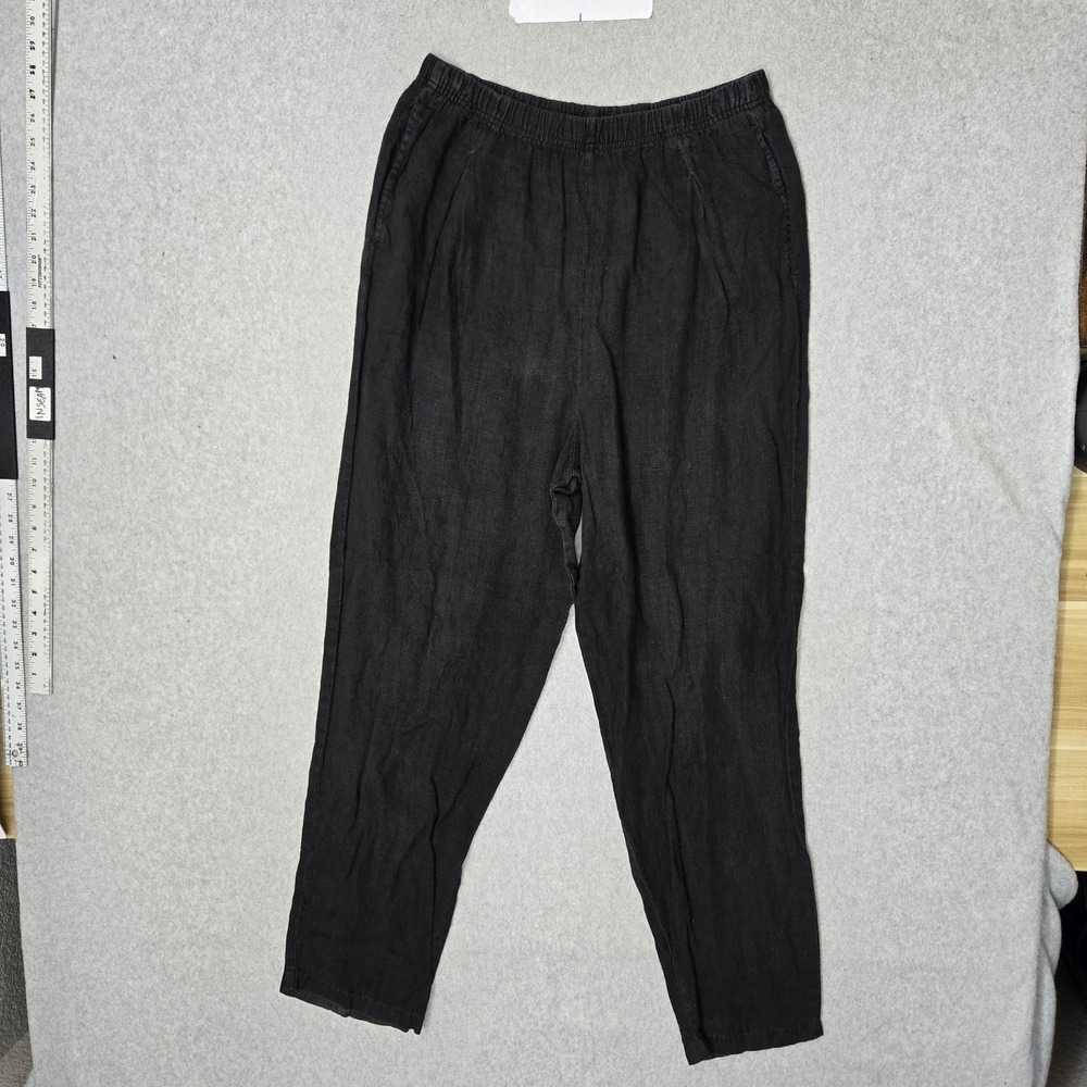 VINTAGE Marc Ware Women Pants L Black Linen Jogger Pull On Coastal Beach 90s USA